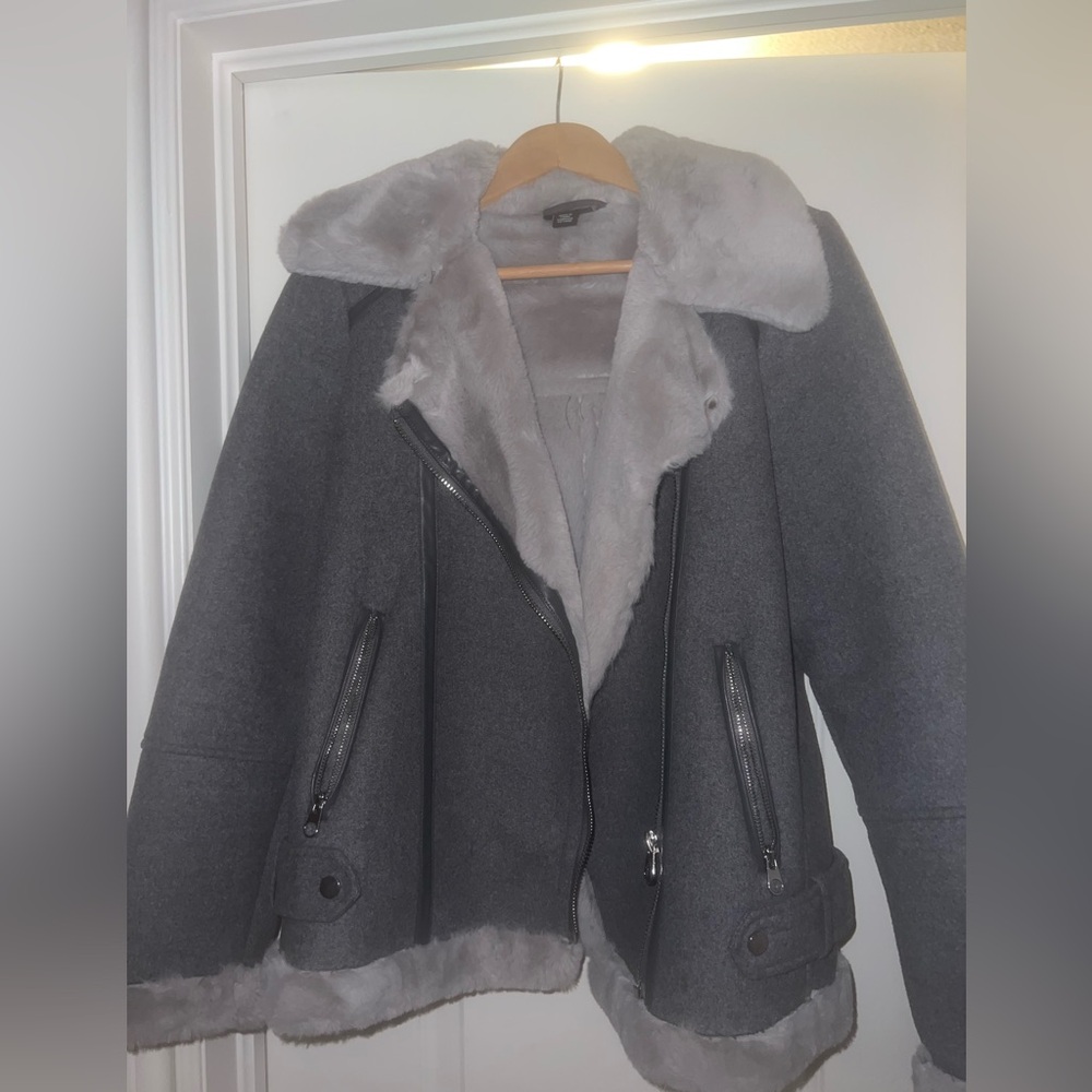 Fur grey moto jacket oversized. Vera moda jacket